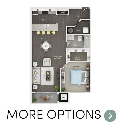 Floor plan for 1 bed, 1 bath, 810 sqft